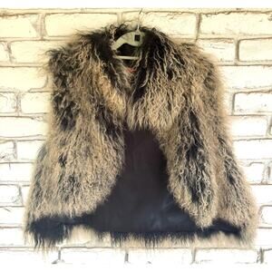 Alice + Olivia Mongolian Lamb Fur Vest Brown Black Shaggy Real Fur Size M